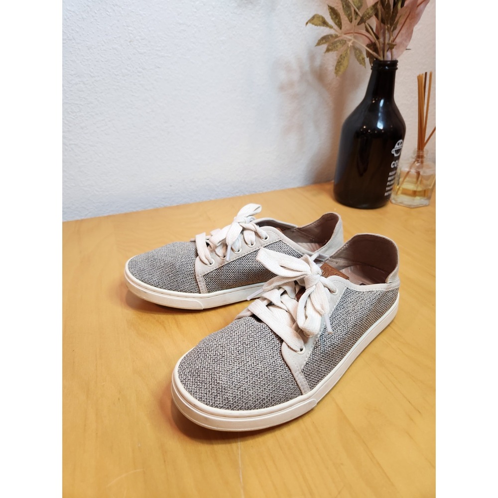 OluKai Pehuea Li Women 7 / 37  Tapa White Mesh Lace Up Sneakers Drop-In Heel